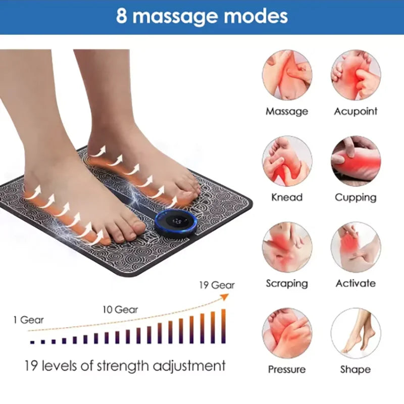 EMS Foot Massager Mat – Wireless Remote, 8 Modes & 19 Levels for Tired Feet & Circulation