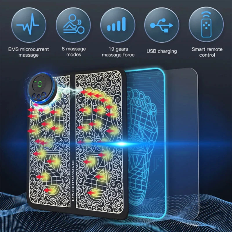 EMS Foot Massager Mat – Wireless Remote, 8 Modes & 19 Levels for Tired Feet & Circulation