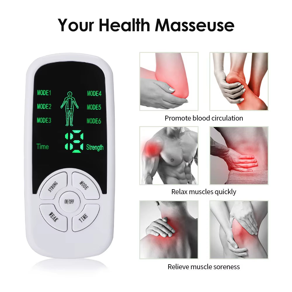 Portable TENS & EMS Muscle Stimulator – 6 Modes, 15 Intensity Levels, Timer & LCD Screen