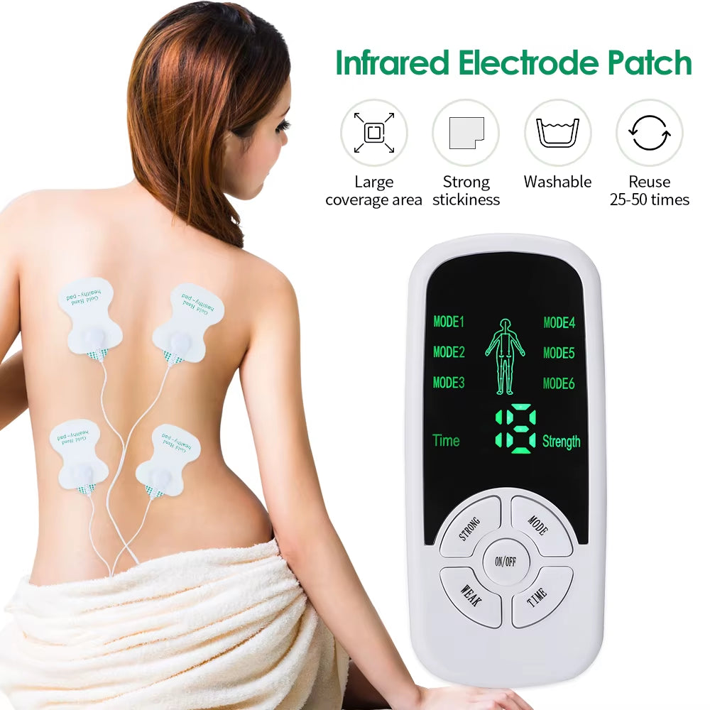 Portable TENS & EMS Muscle Stimulator – 6 Modes, 15 Intensity Levels, Timer & LCD Screen