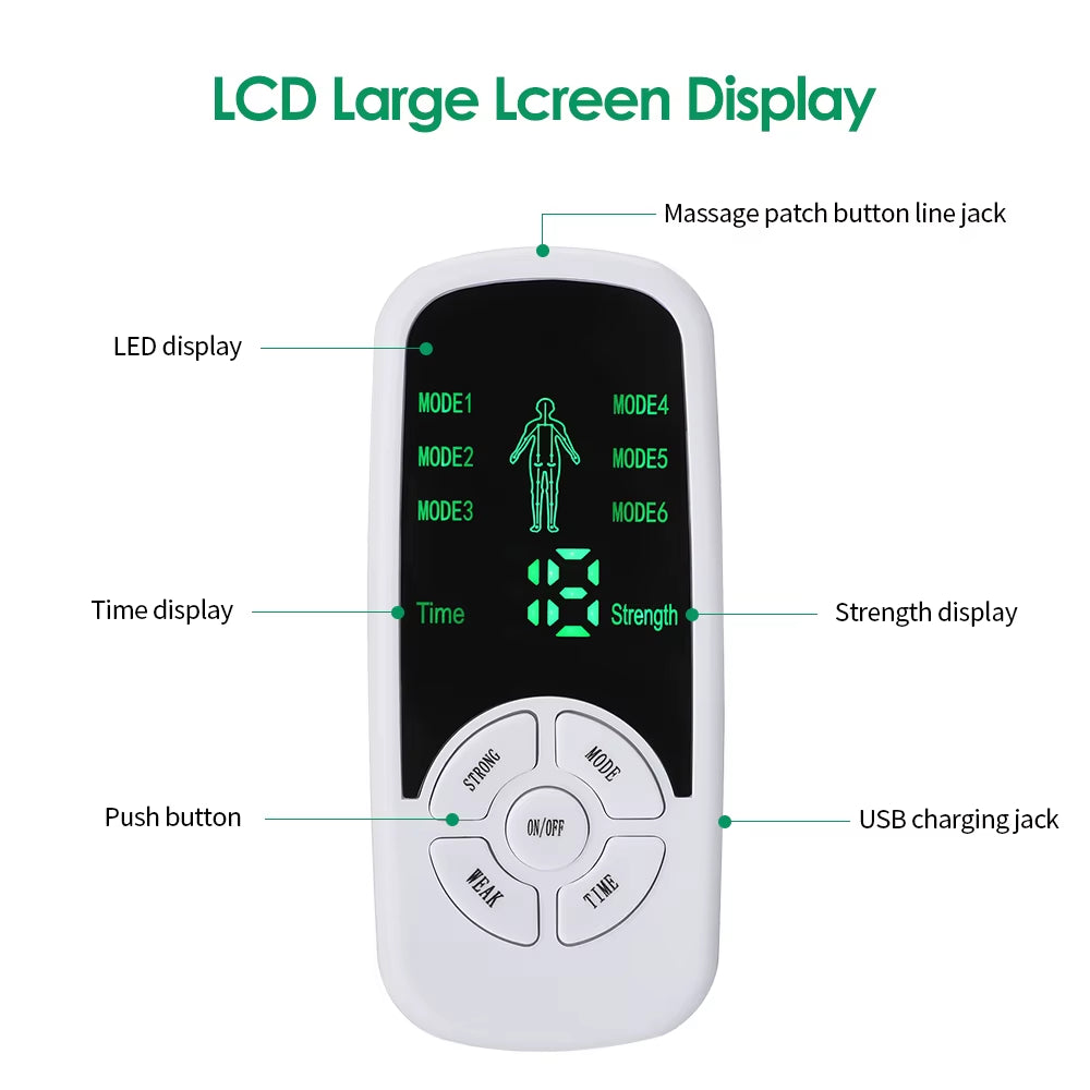 Portable TENS & EMS Muscle Stimulator – 6 Modes, 15 Intensity Levels, Timer & LCD Screen
