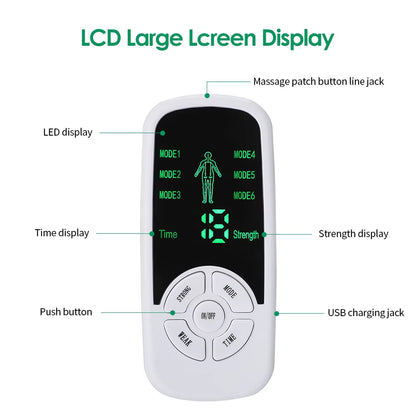 Portable TENS & EMS Muscle Stimulator – 6 Modes, 15 Intensity Levels, Timer & LCD Screen